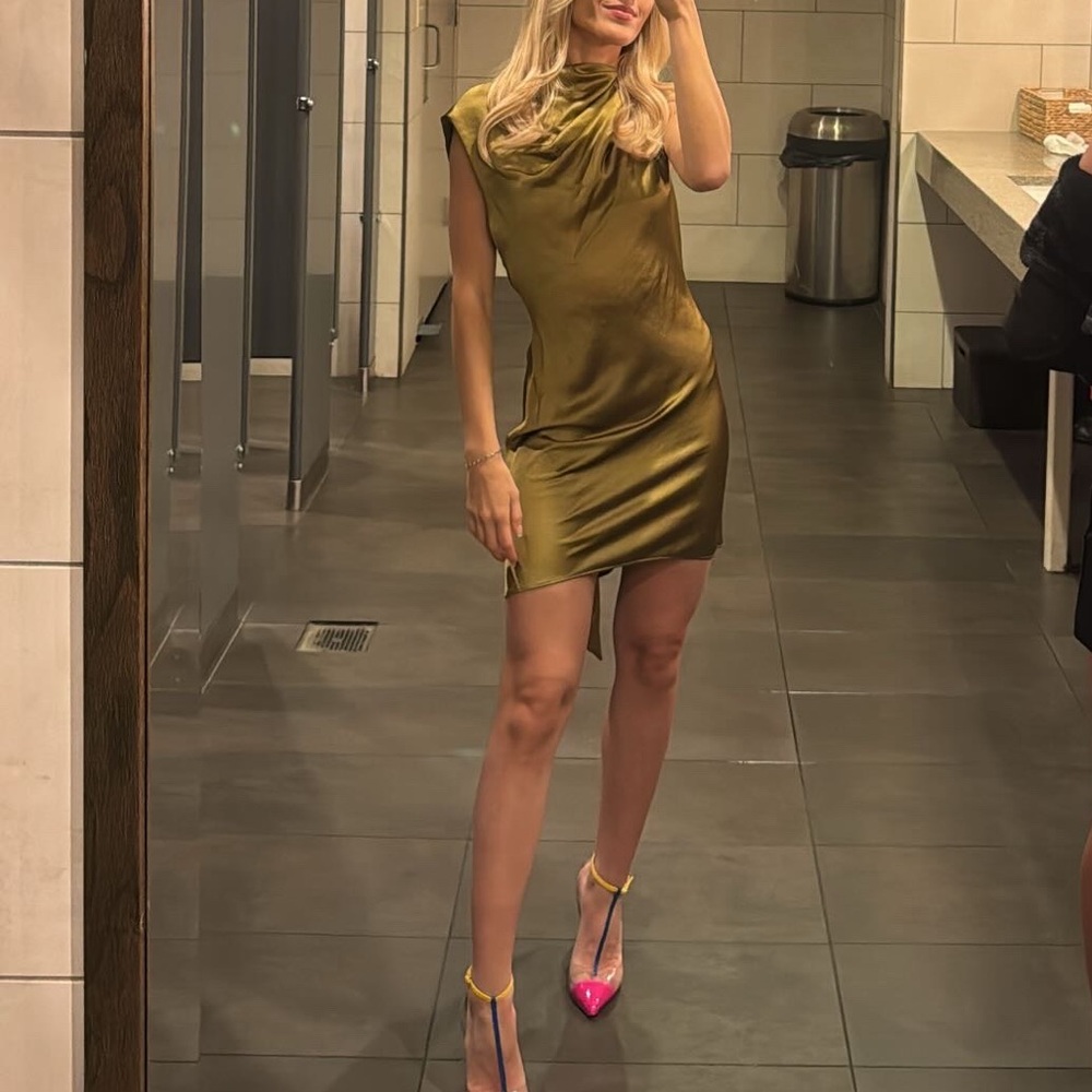 Mango Satin Olive Mini Dress
